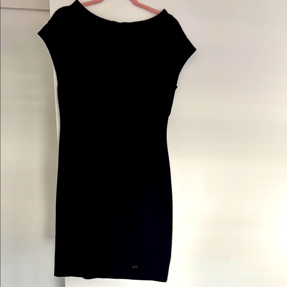 Byblos Black Mini Sheath Dress with Bateau Neckline